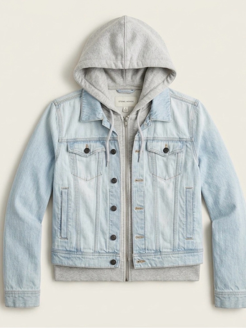 Sun + Stone Light Blue Denim Jacket with Grey Hooded Layer